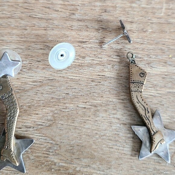 Native American SFP 925 silver and coper dangling earrings with moving elements. - Picture 3 of 5